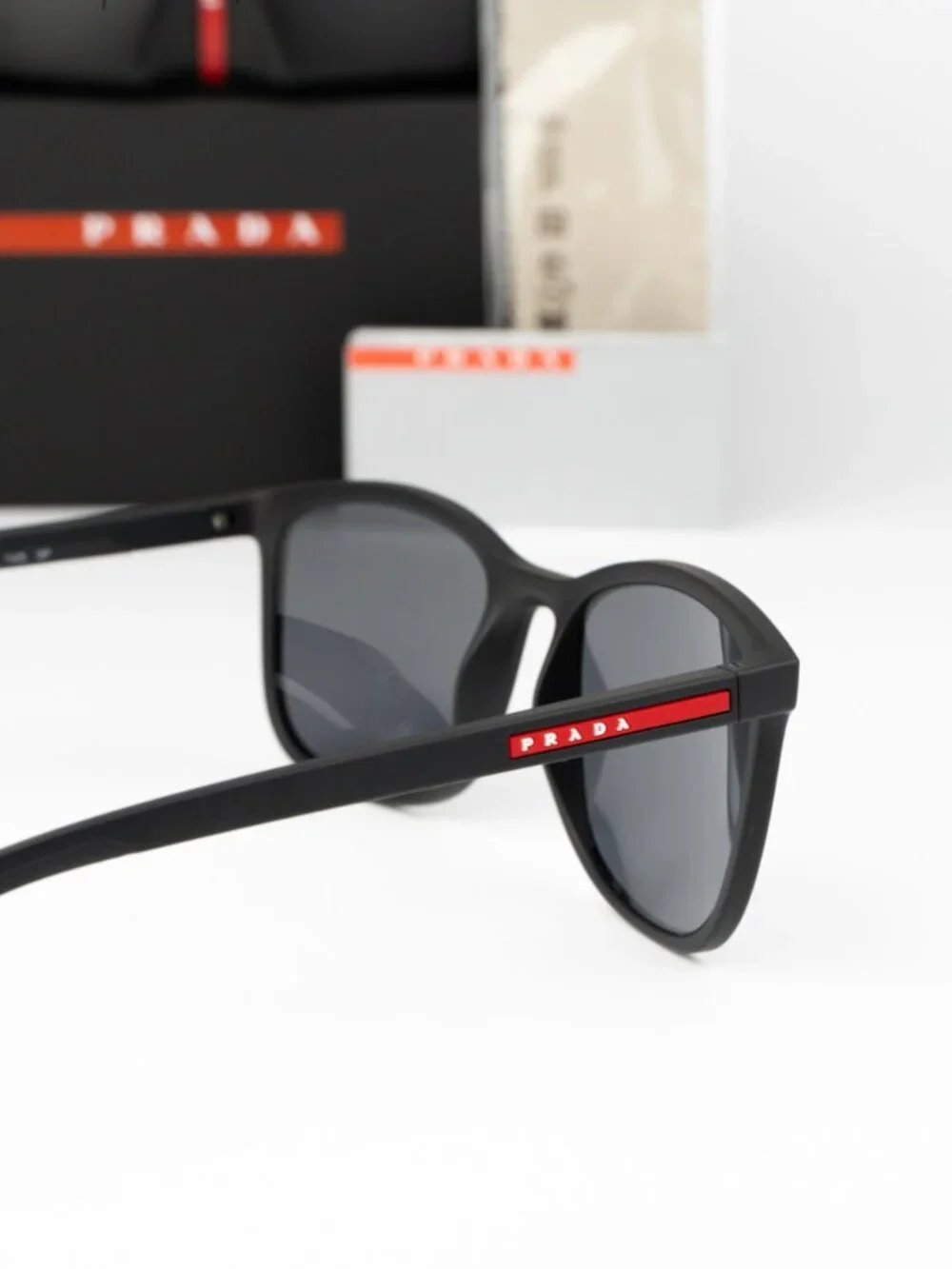Prada Linea Rossa Women Sunglasses Black Grey Polarized Square PSA08S DG002G NEW